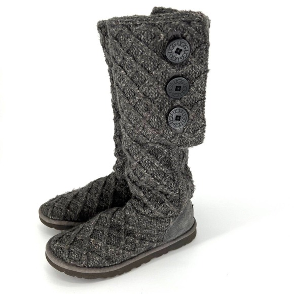 UGG Shoes - UGG Lattice Cardy Knit Sweater Winter Boot Tall Knee Gray 3066 Womens Size 6